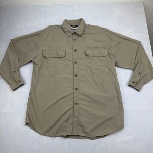 REI Shirt Mens XL Khaki Mesh Lined Double Chest Pockets Sun Protection Button Up